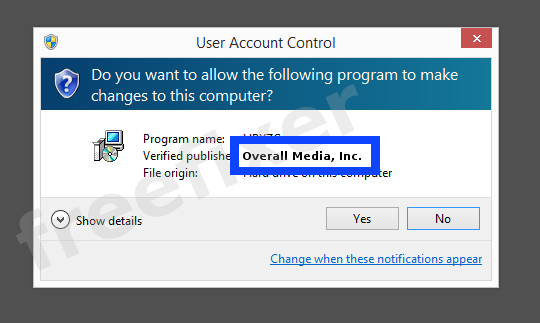 Screenshot where Overall Media, Inc. appears as the verified publisher in the UAC dialog